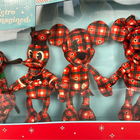 Disney Retro Plaid Fleece Plush Collector Set of 5 Fab 5 Mickey Mouse New - Picture 5 of 12